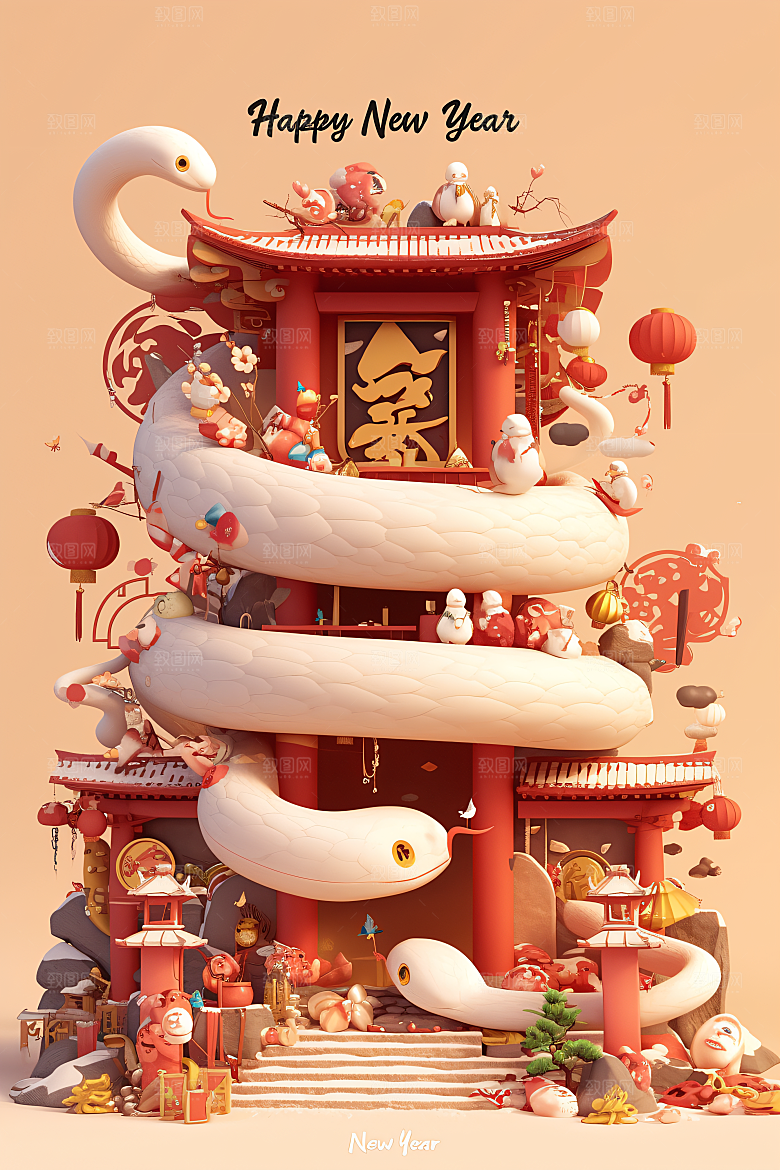卡通蛇高清蛇年模型