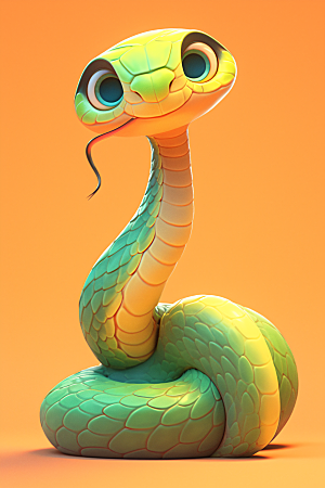 卡通蛇蛇年立体模型