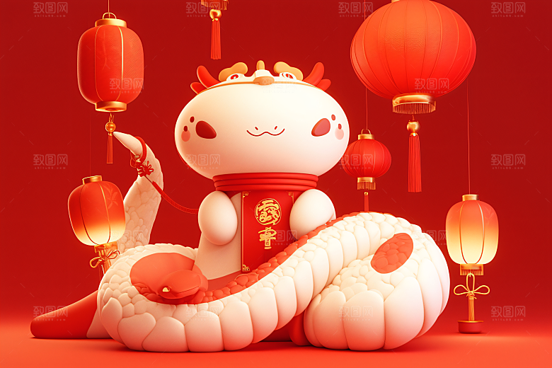卡通蛇拟人蛇IP模型