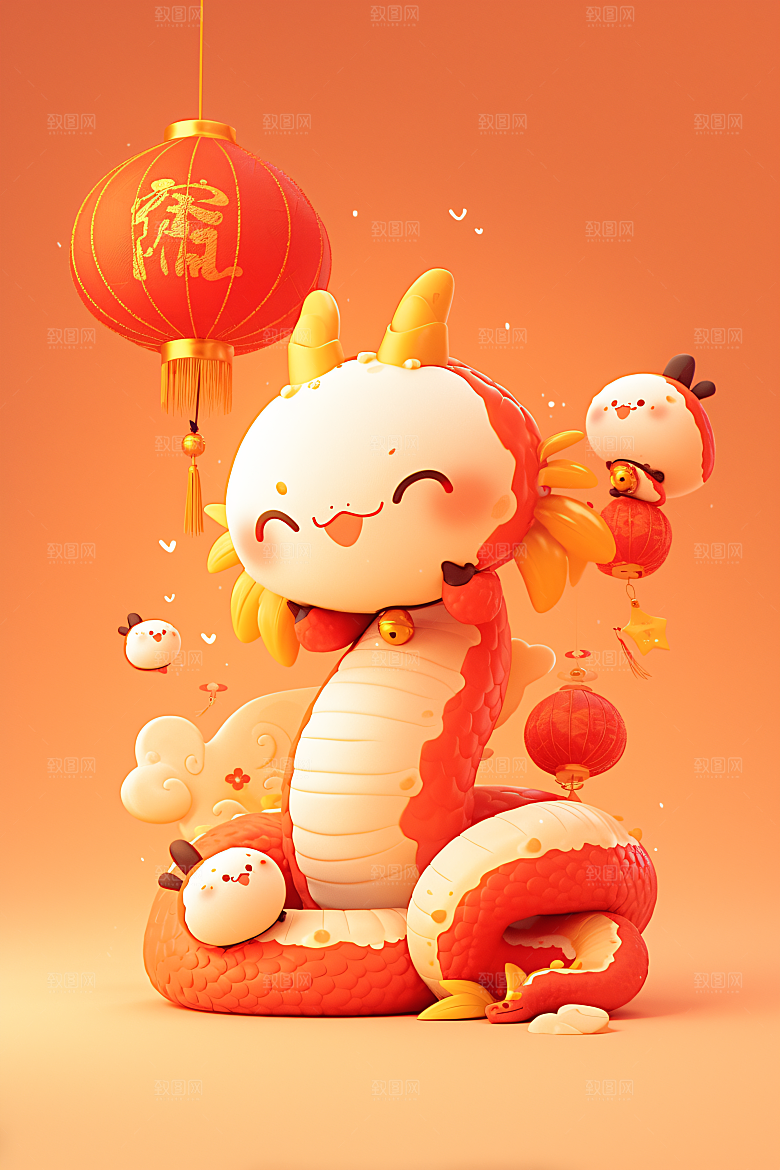 卡通蛇蛇年形象模型