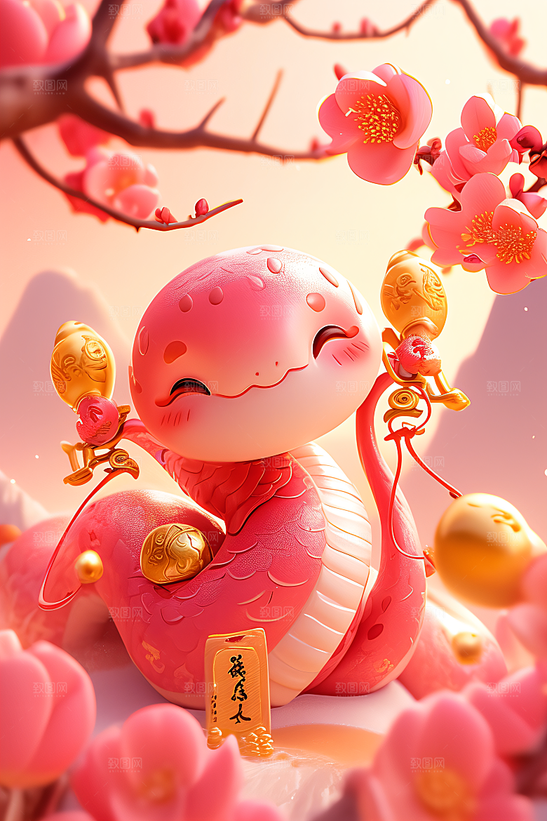 卡通蛇萌萌哒蛇年模型