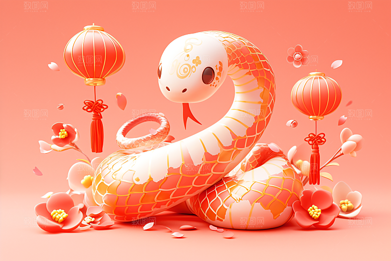 卡通蛇蛇年IP模型