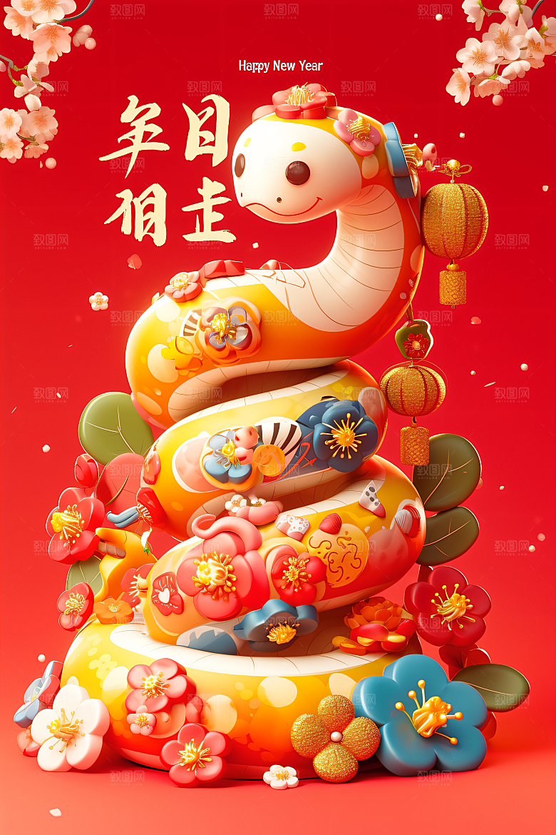 卡通蛇IP蛇年模型