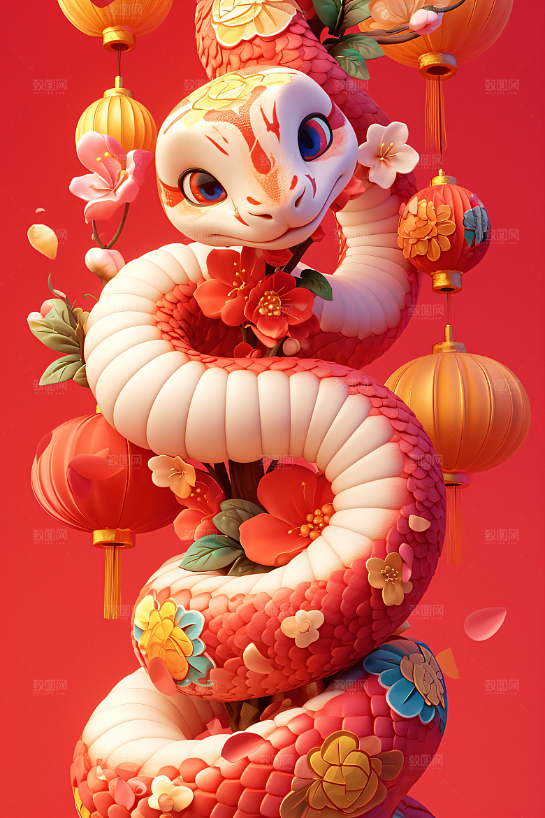 卡通蛇立体蛇年模型