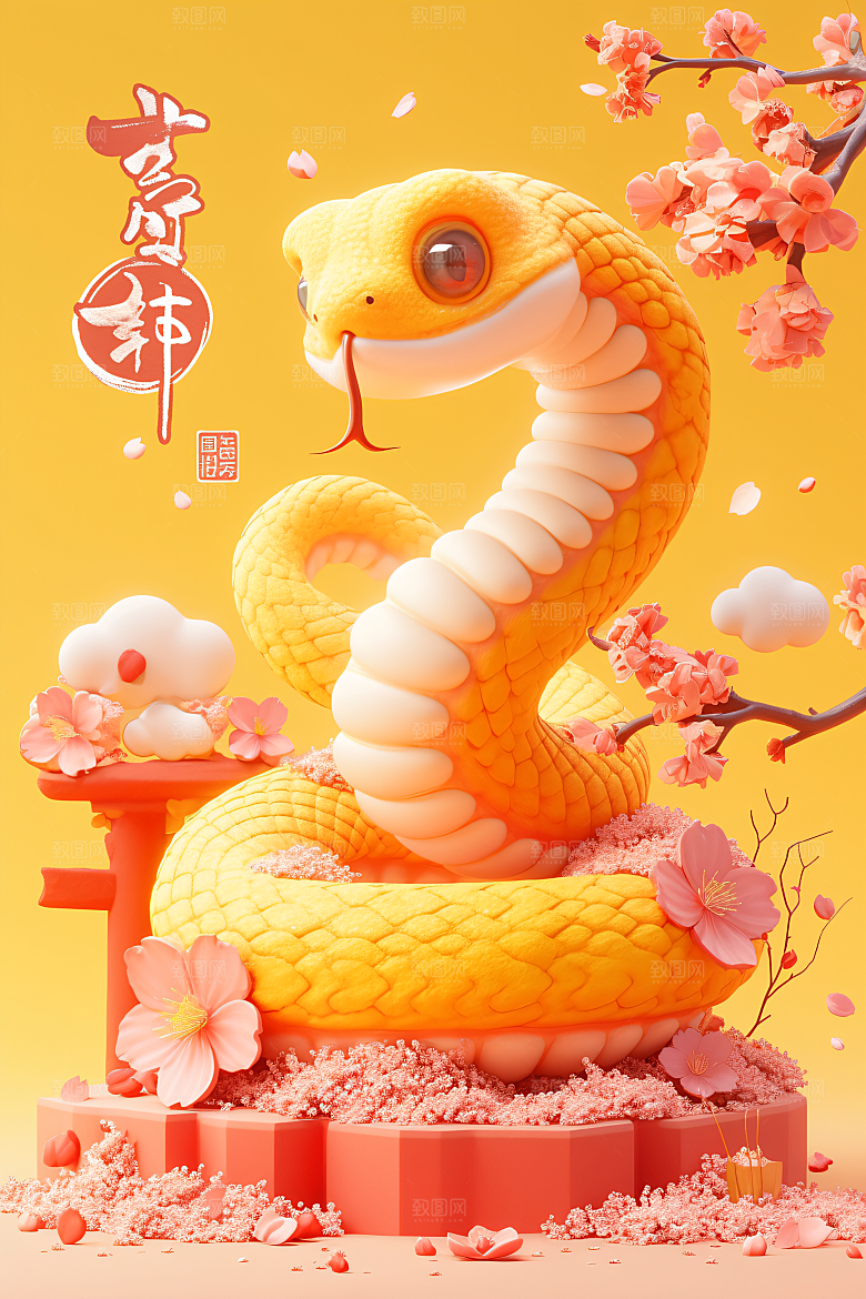 卡通蛇十二生肖可爱模型