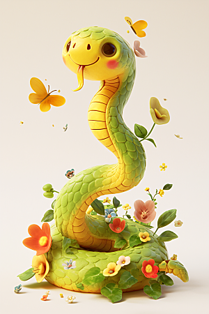 卡通蛇3D十二生肖模型