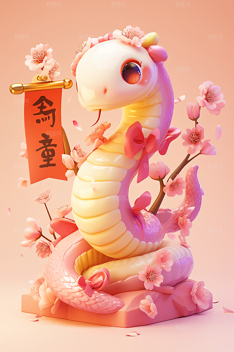 卡通蛇可爱十二生肖模型