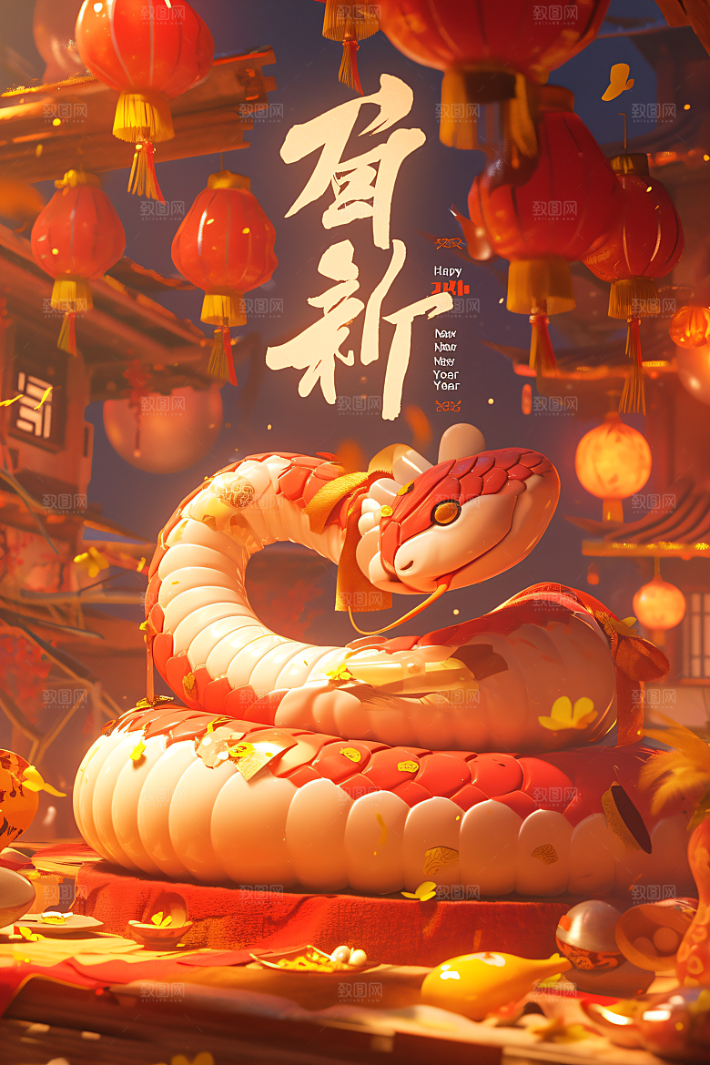 卡通蛇萌萌哒蛇年模型