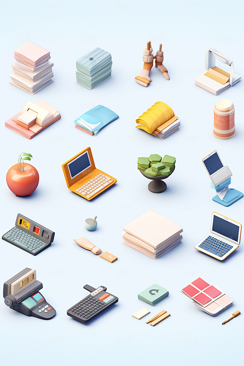 卡通文具开学学习用品效果图