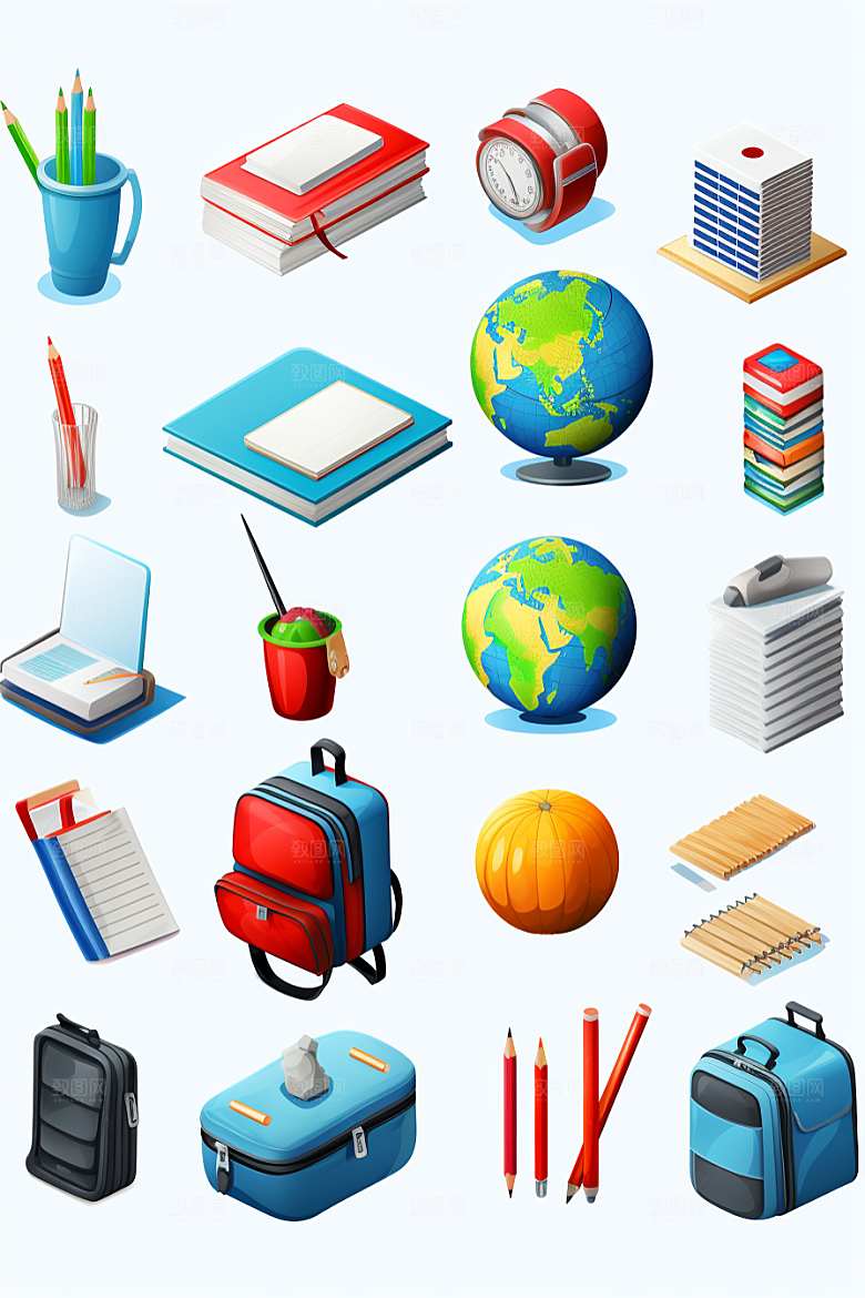 卡通文具C4D学具效果图