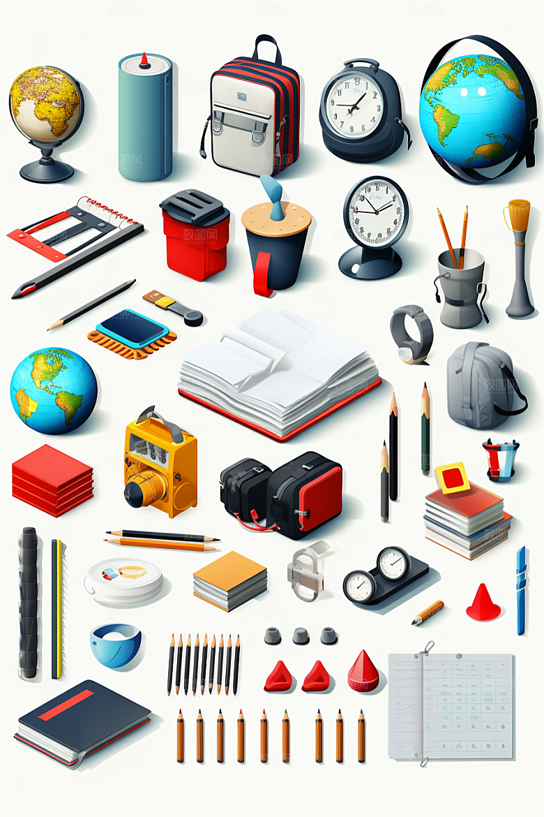 卡通文具学具C4D效果图