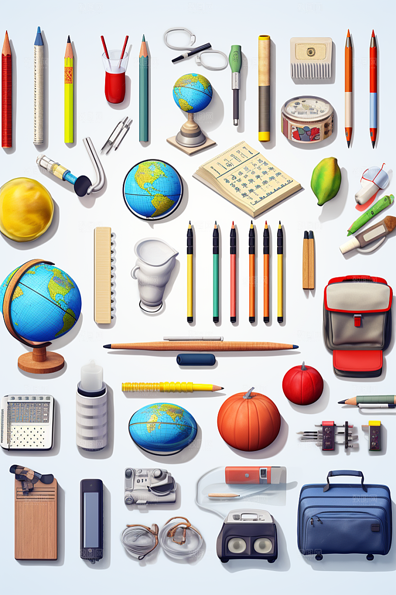 卡通文具C4D立体效果图