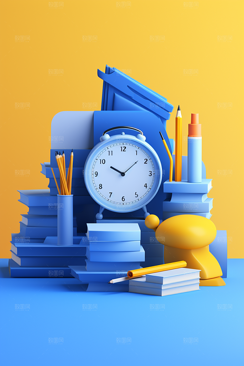 卡通文具学具立体效果图