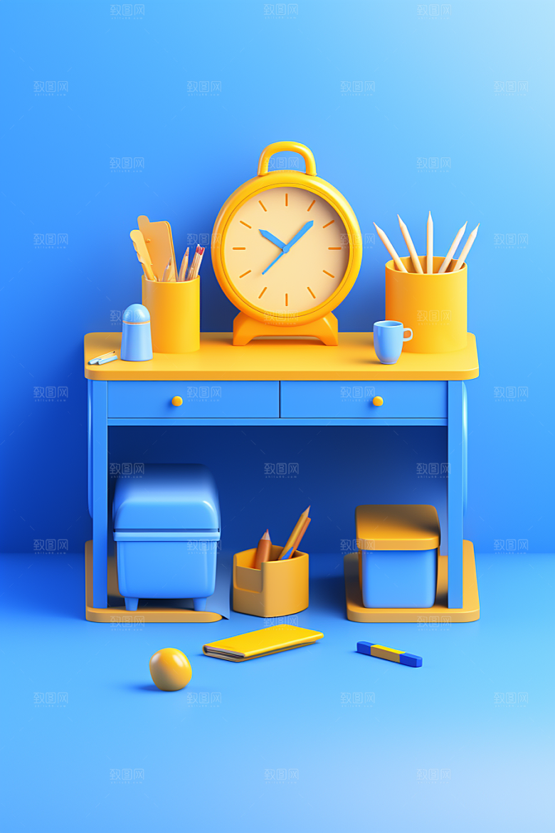 卡通文具3D教具效果图