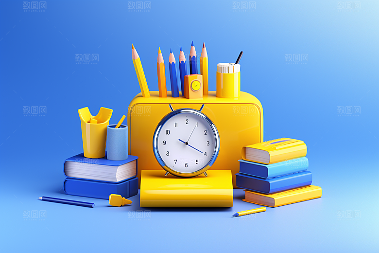 卡通文具C4D学具效果图