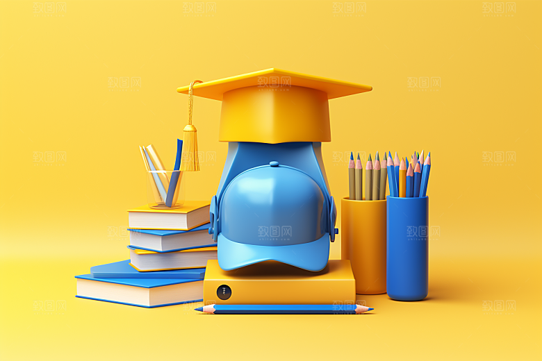 卡通文具上学开学效果图