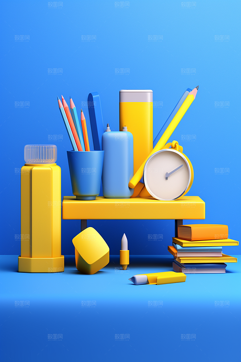 卡通文具高清学具效果图