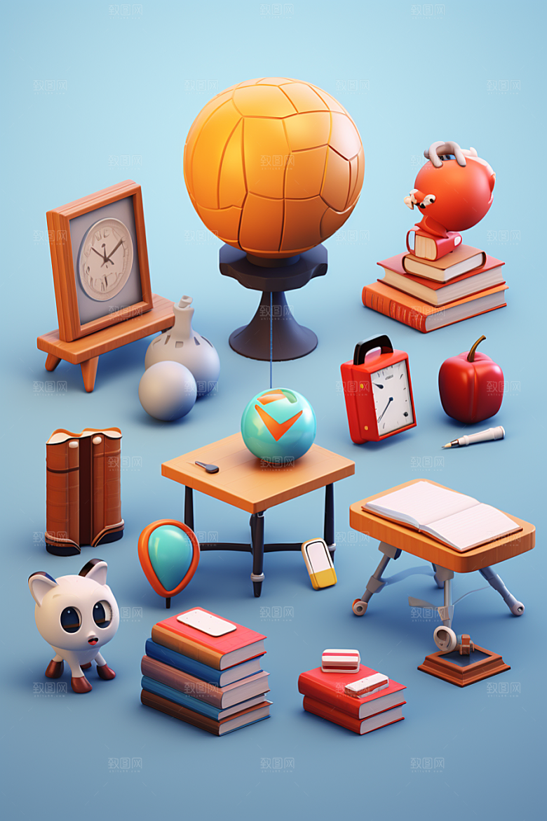 卡通文具3D学具效果图