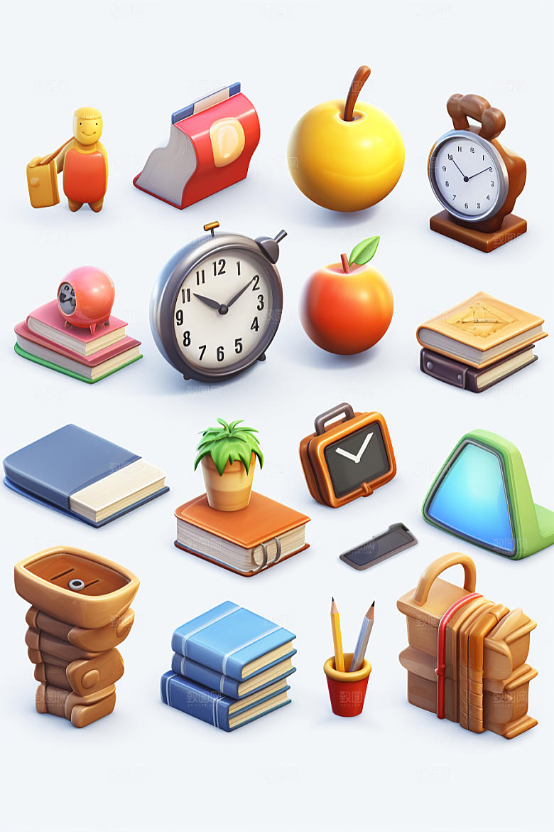 卡通文具学具高清效果图