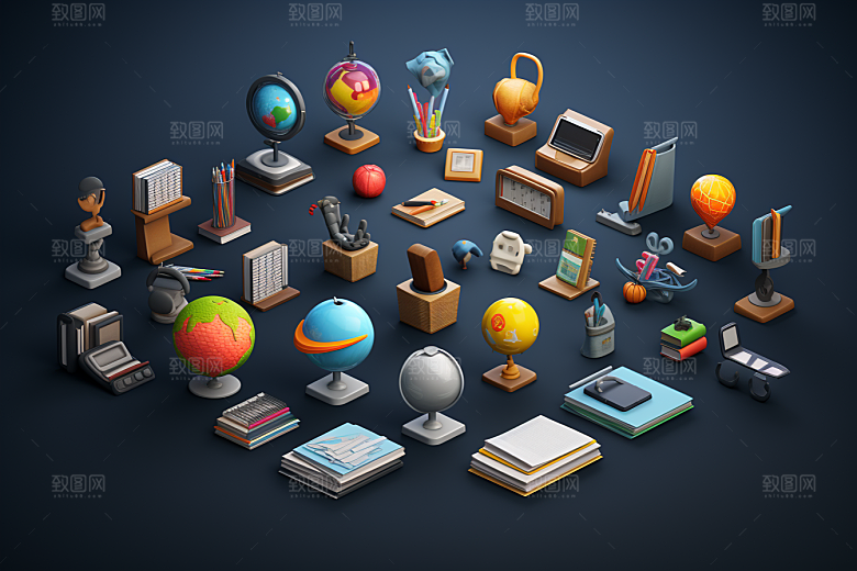 卡通文具C4D立体效果图