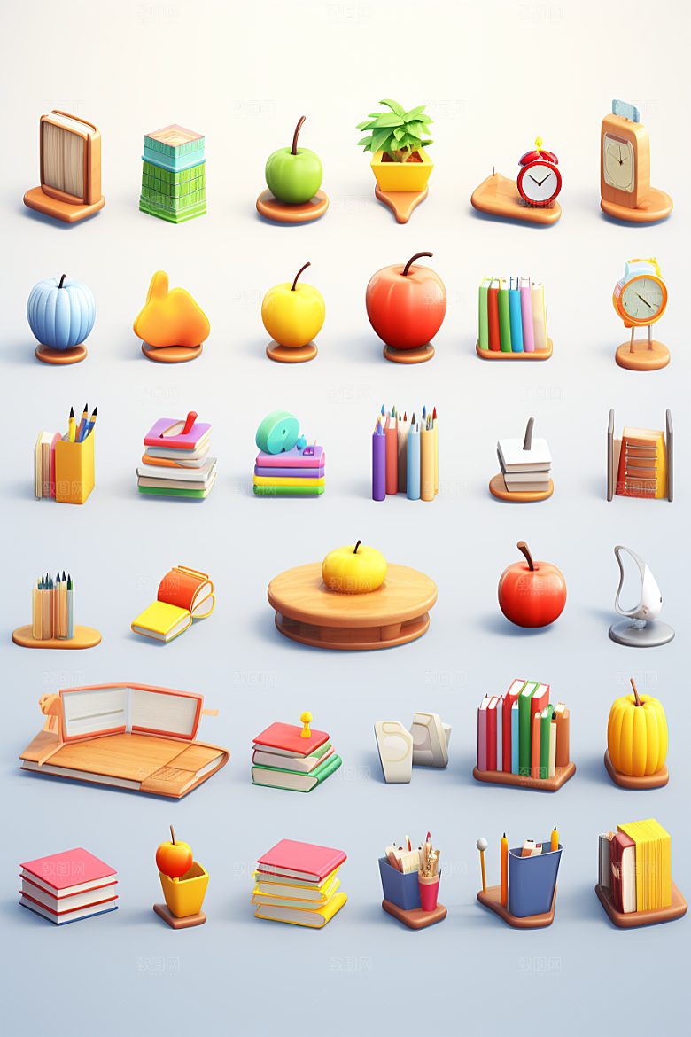 卡通文具C4D立体效果图