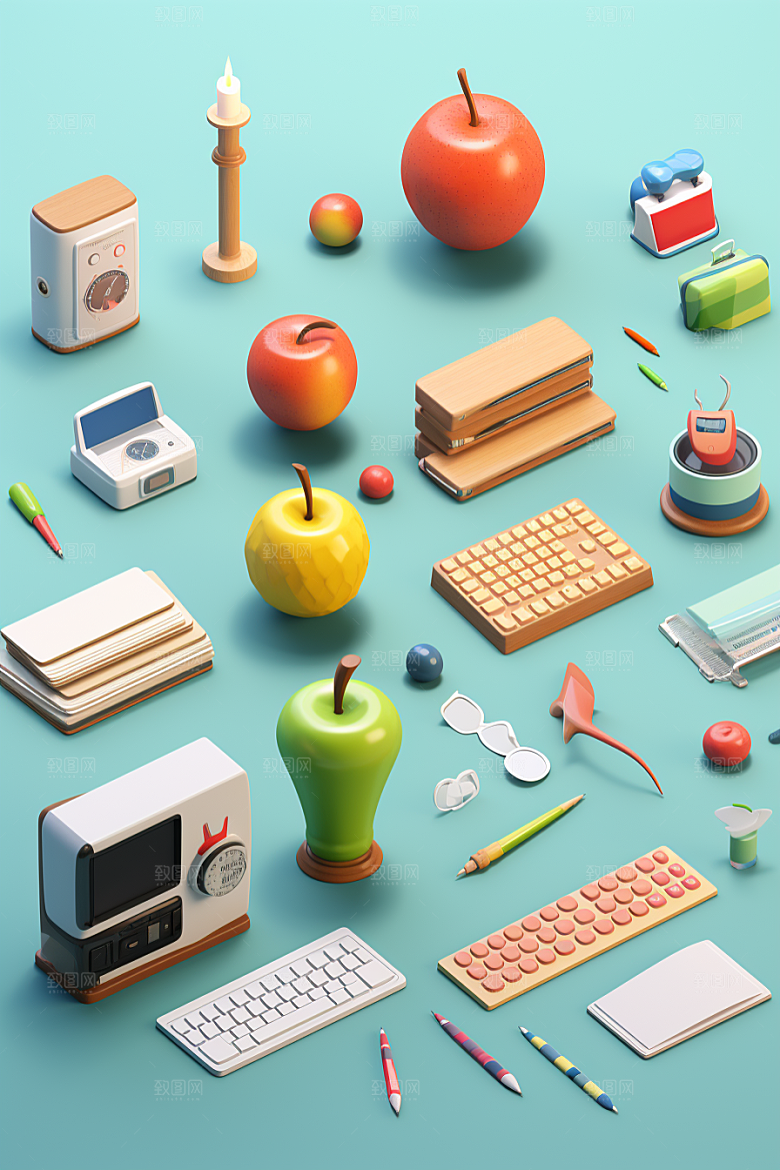 卡通文具开学学具效果图