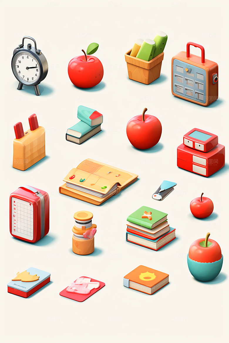 卡通文具立体3D效果图