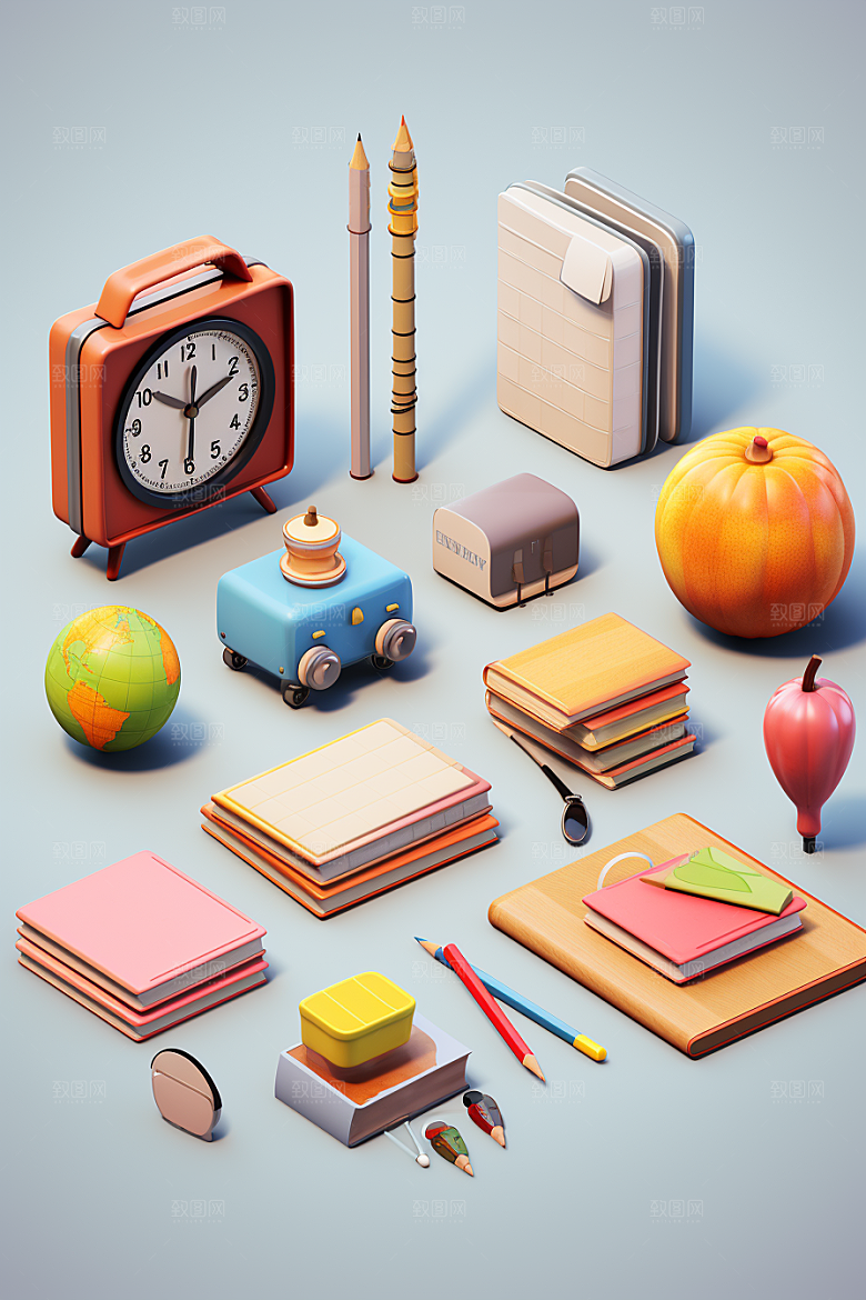 卡通文具学具高清效果图