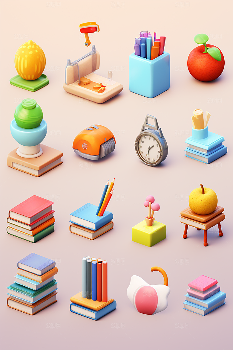 卡通文具3D教具效果图
