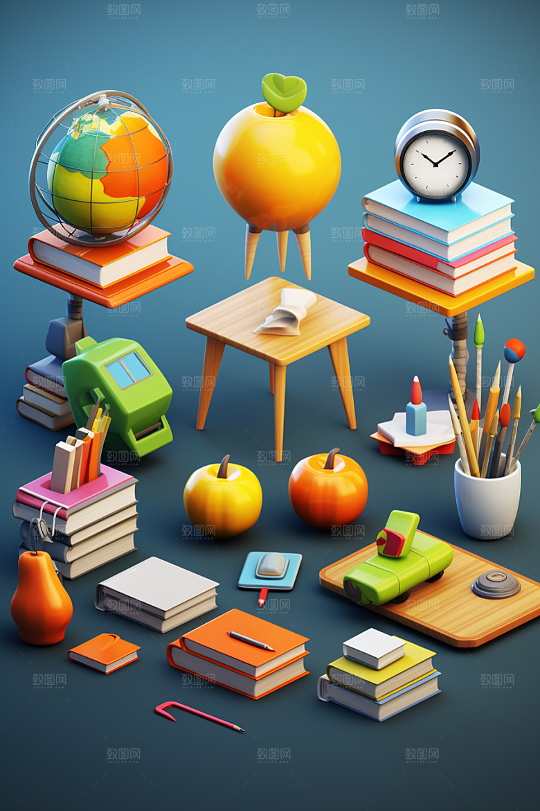 卡通文具学具高清效果图