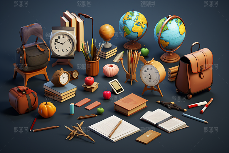 卡通文具3D高清效果图
