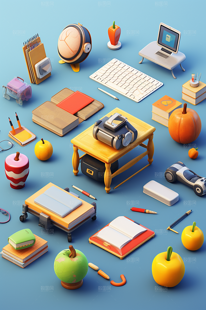 卡通文具开学教具效果图