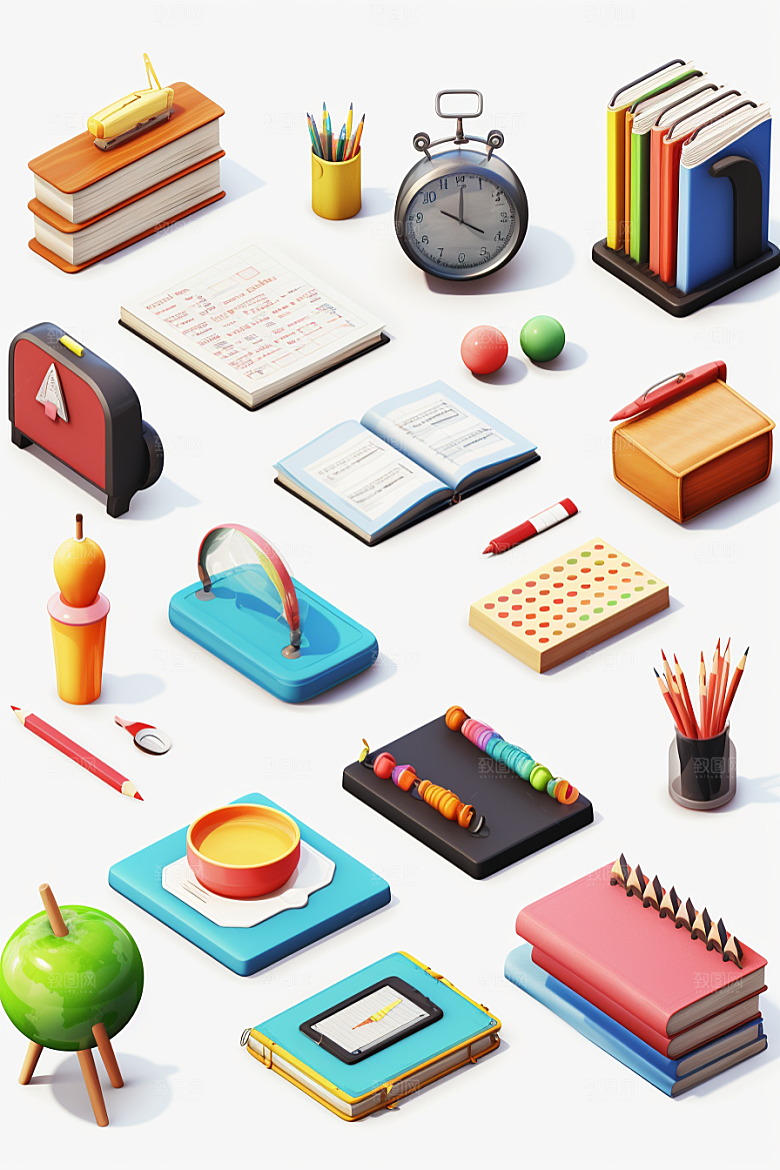 卡通文具上学3D效果图