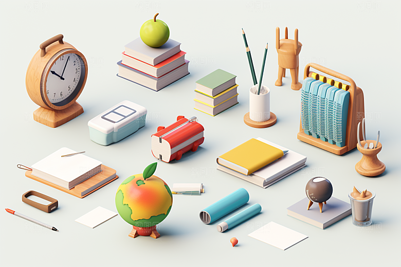 卡通文具学具立体效果图