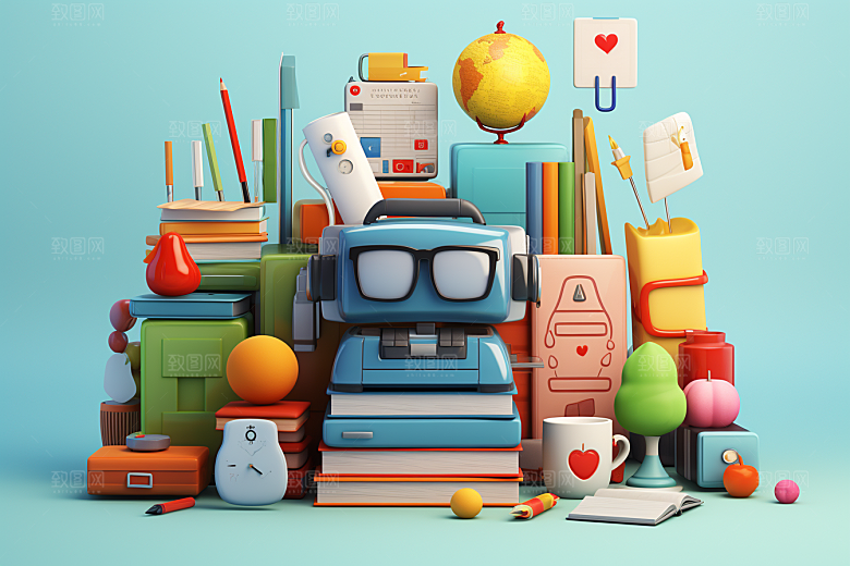 卡通文具开学3D效果图