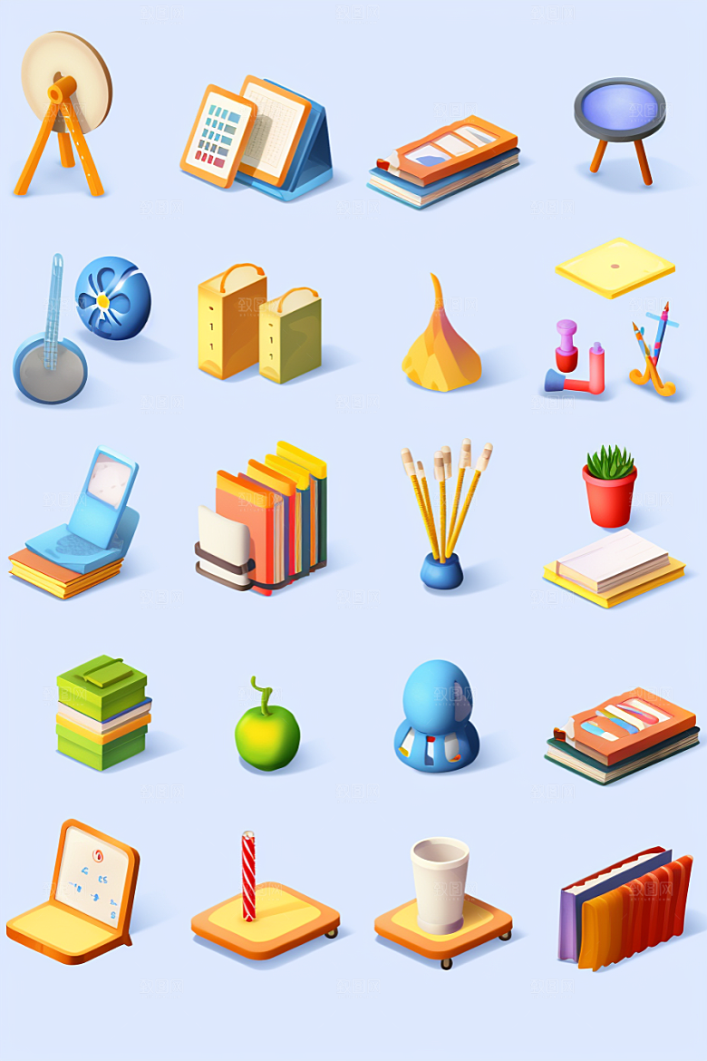 卡通文具3D开学效果图
