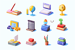 卡通文具学具3D效果图