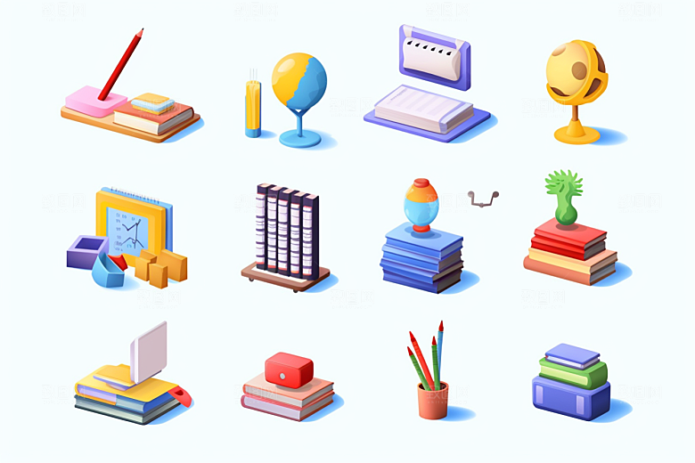 卡通文具学具3D效果图