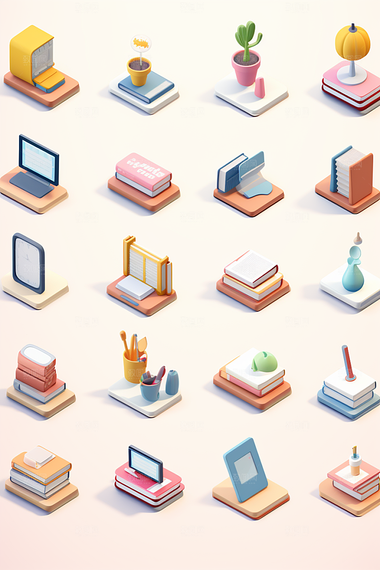 卡通文具C4D学具效果图