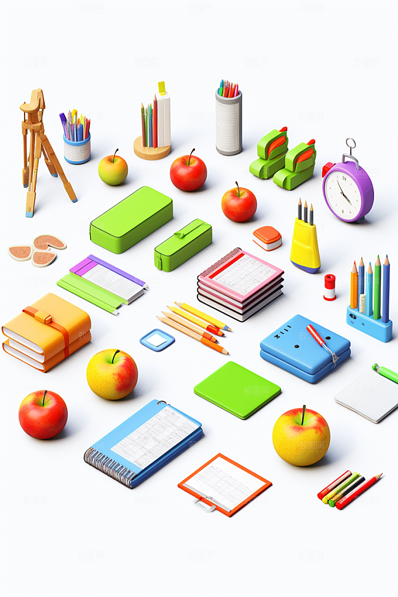 卡通文具C4D开学效果图