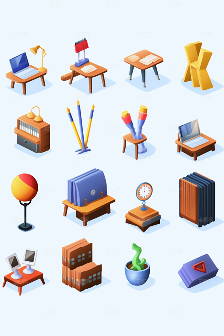 卡通文具C4D学具效果图
