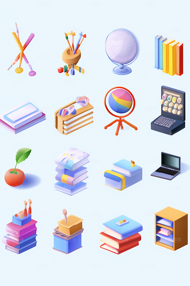 卡通文具学习用品书本纸笔效果图