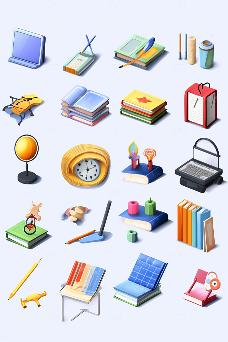 卡通文具上学书本纸笔效果图