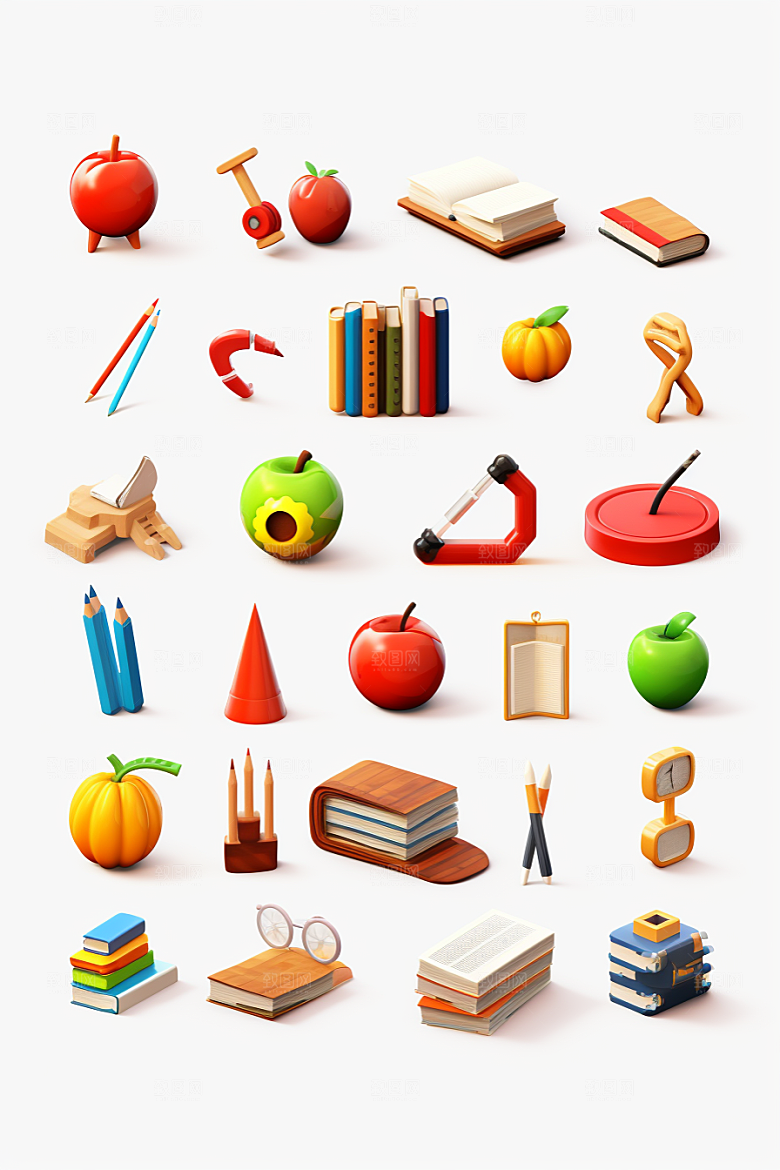 卡通文具C4D开学效果图