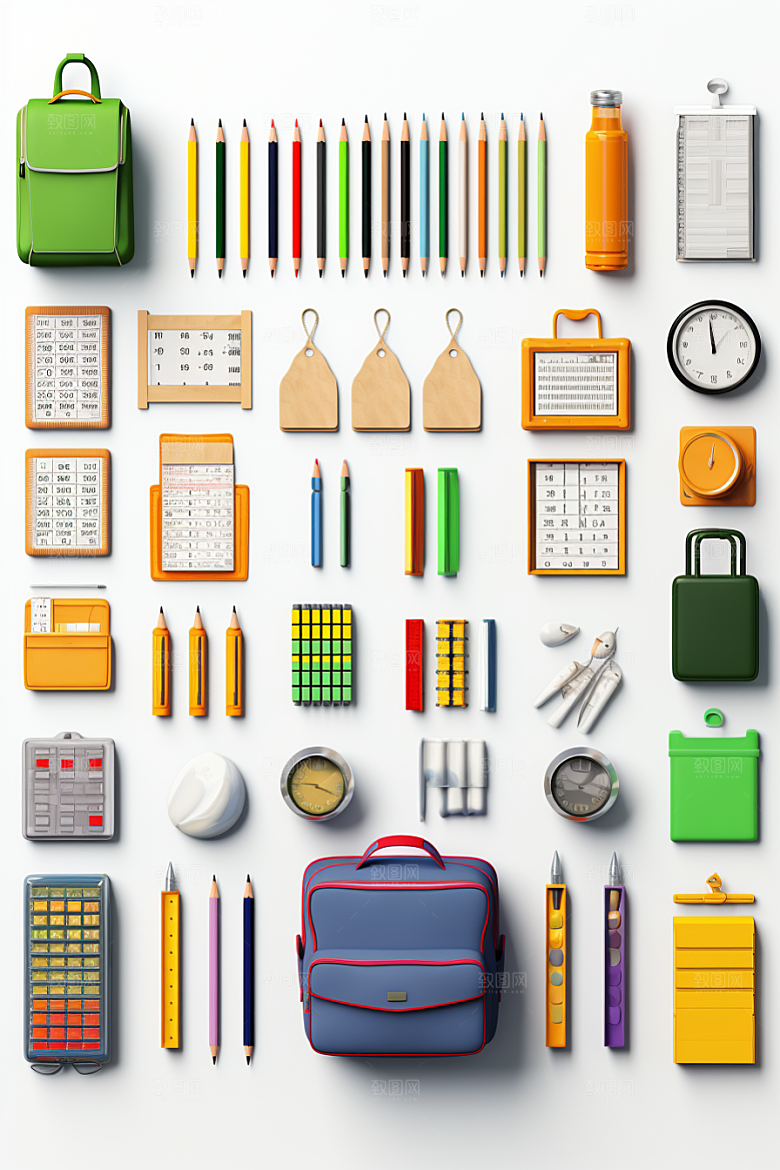 卡通文具上学教具效果图