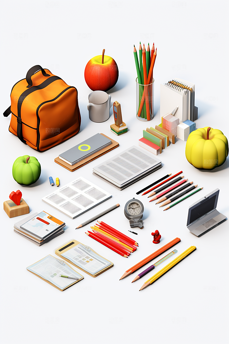 卡通文具上学开学效果图