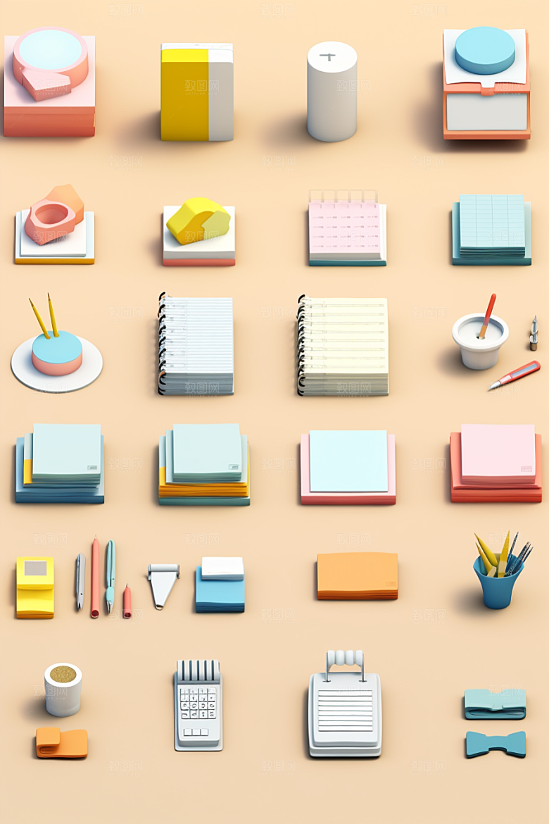 卡通文具3D立体效果图