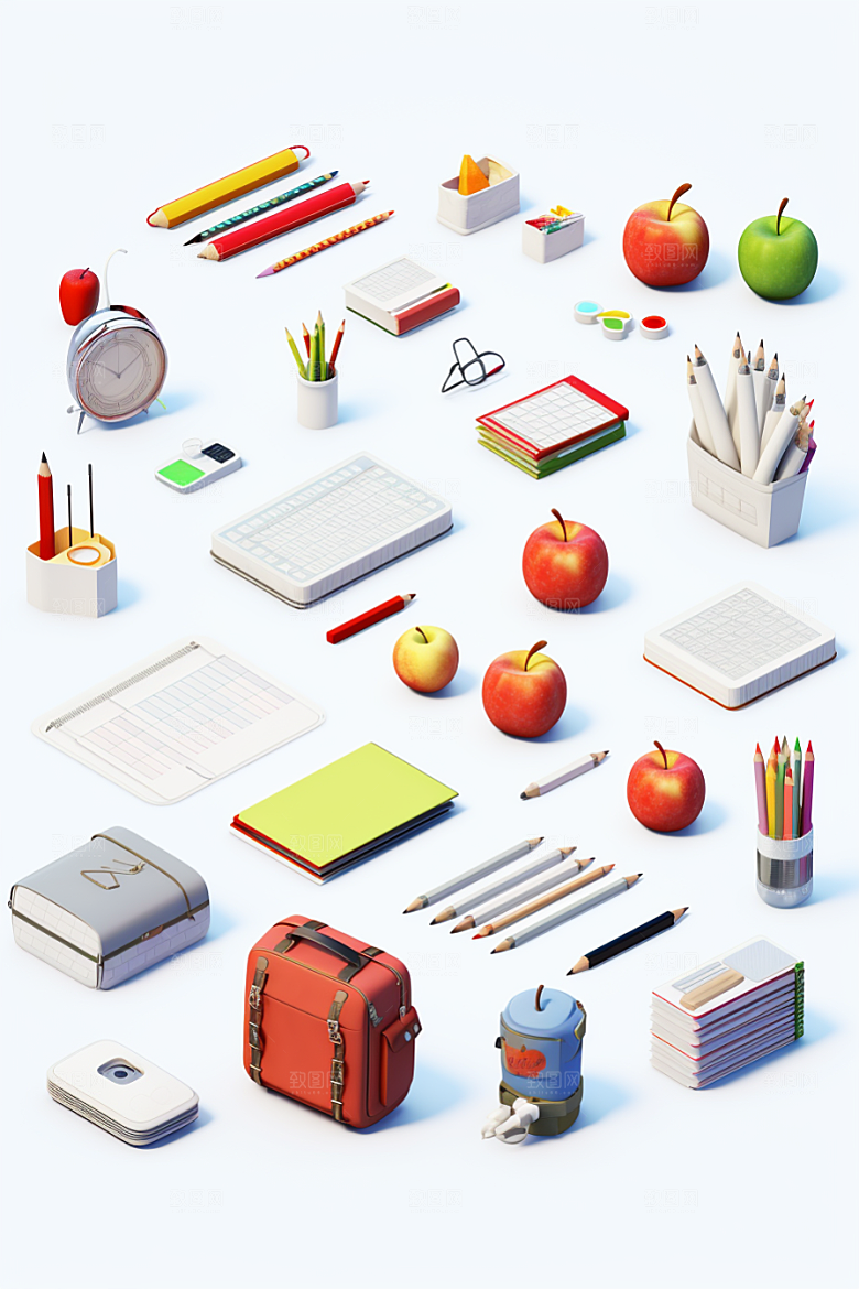 卡通文具开学教具效果图