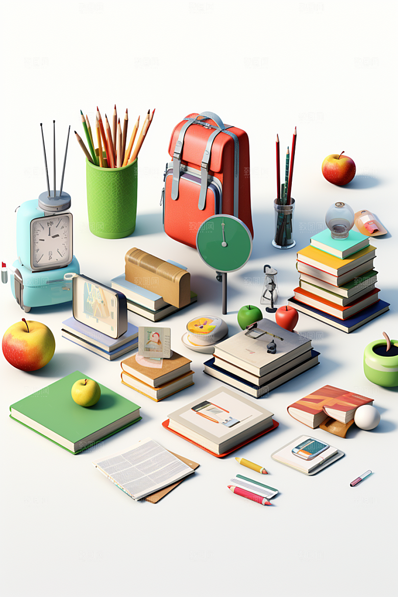 卡通文具学具C4D效果图