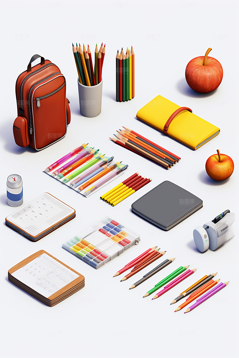 卡通文具C4D开学效果图